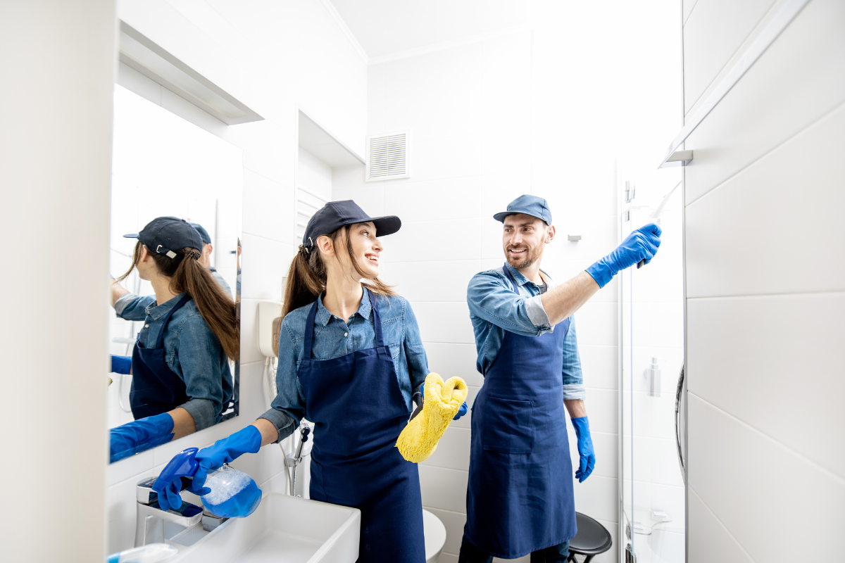 Couple doing end-of-lease cleaning